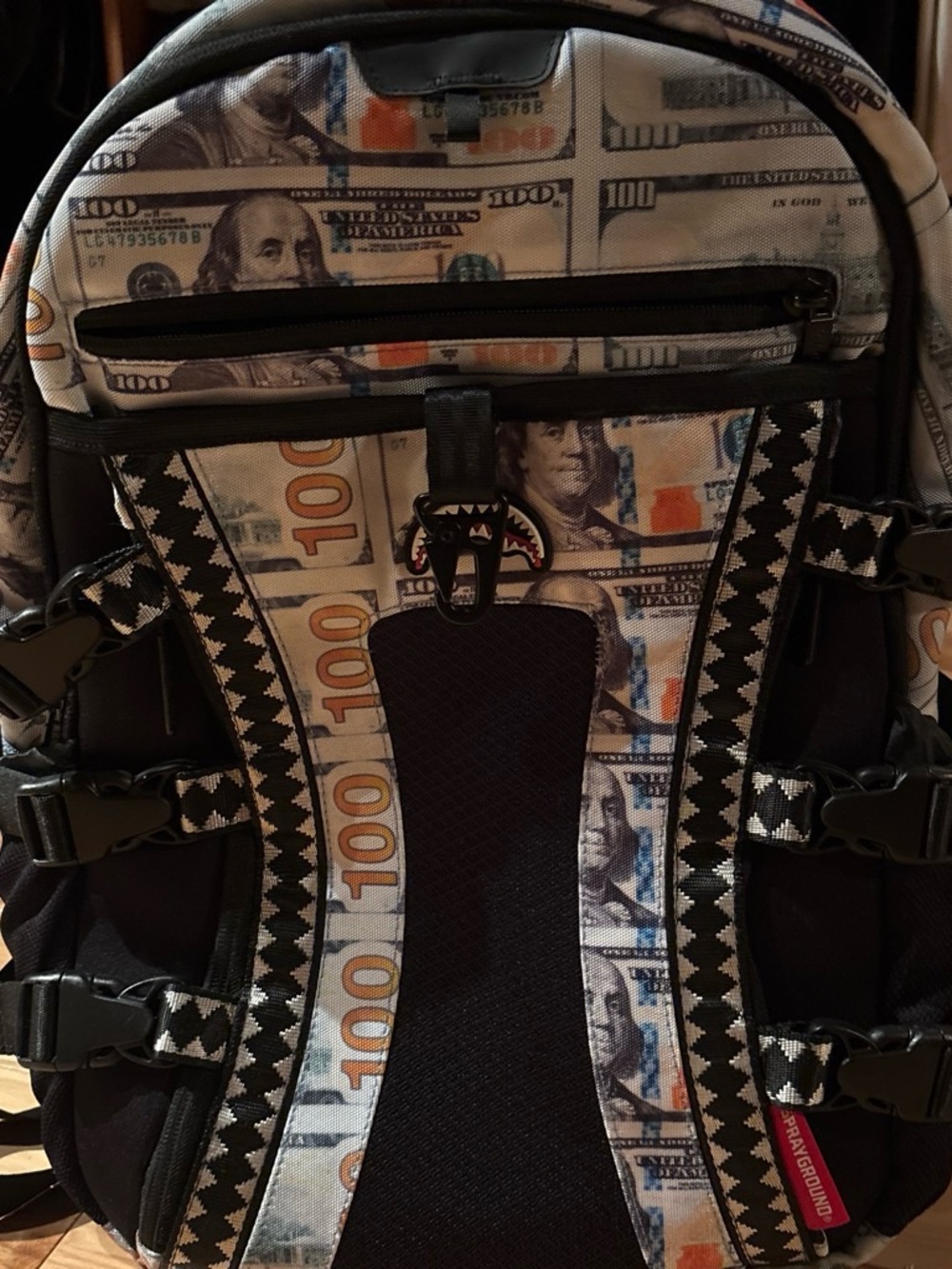 Sprayground Black White Orange Money-Print Backpack